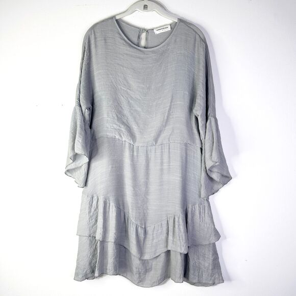 Goodnight Macaroon Dress Womens S Gray Linen Layers Ruffles Midi Boho Cottage - Picture 1 of 9